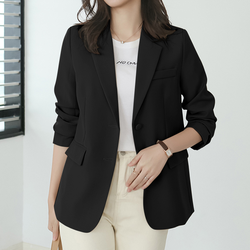 Womens Ruched Sleeve Fully Lined Blazer Collared Casual Ladies Formal Jacket Top - Picture 12 of 14