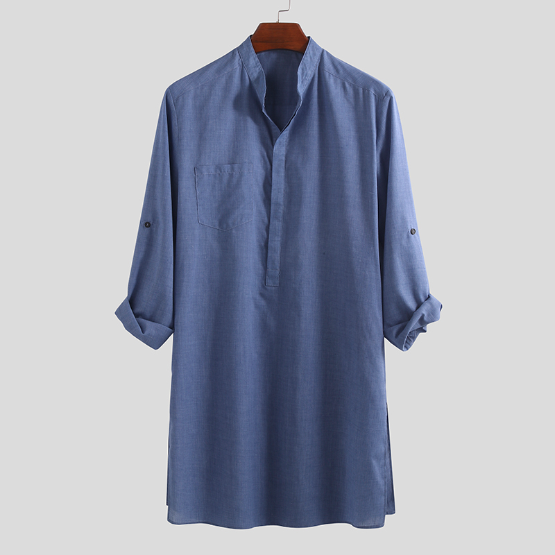Hombres Mangas Largas Camiseta Vintage Corta Caftán Islámico Abaya Túnica Vestido Camisa Prenda para el torso - Imagen 14 de 14