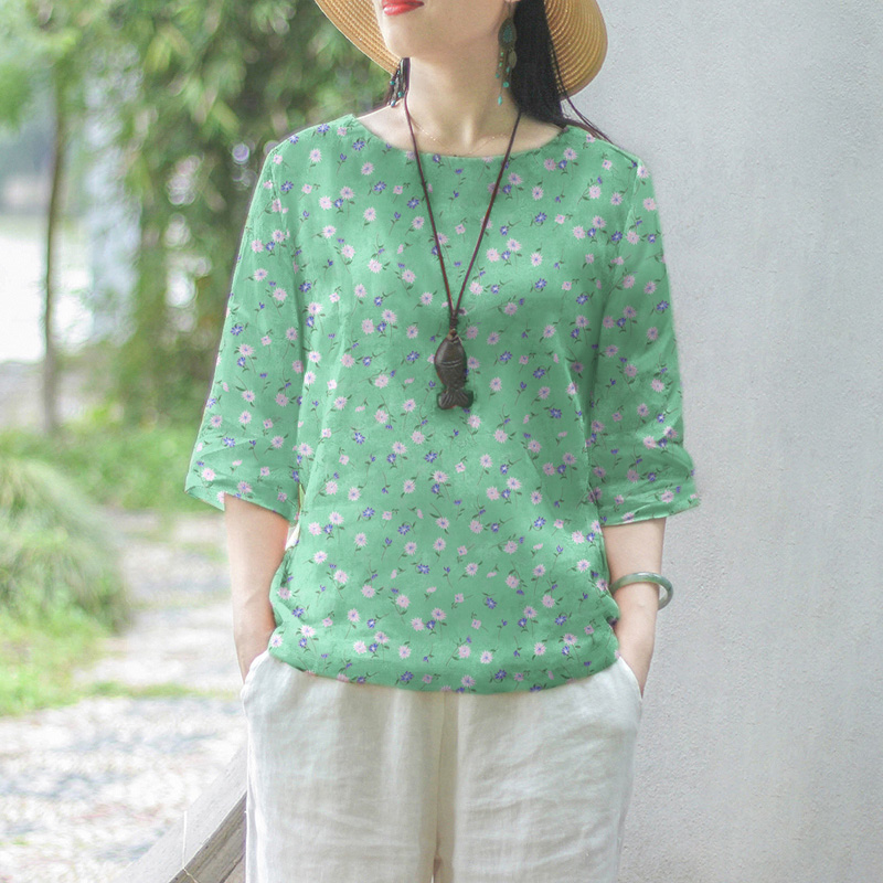 ZANZEA Women Floral Printed Blouse 3/4 Sleeve Crewneck Casual Loose Pullover Top - Picture 28 of 31