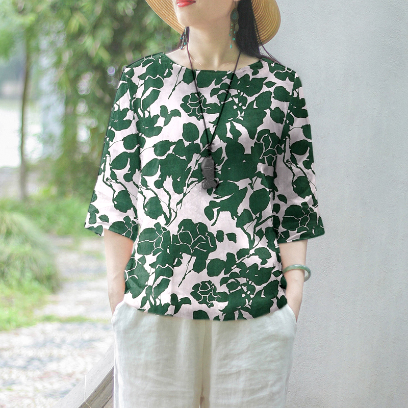 ZANZEA Women Floral Printed Blouse 3/4 Sleeve Crewneck Casual Loose Pullover Top - Picture 18 of 31