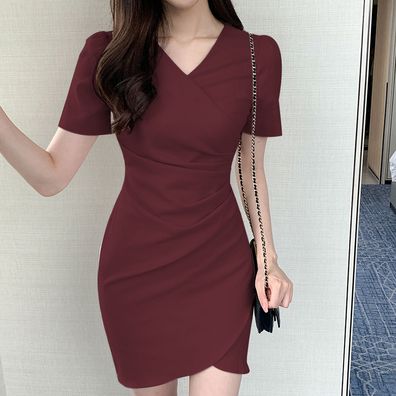 Ladies Womens Short Sleeve V Neck Asymmetrical Mini Dress Skinny Clubwear Tunics - Picture 15 of 15