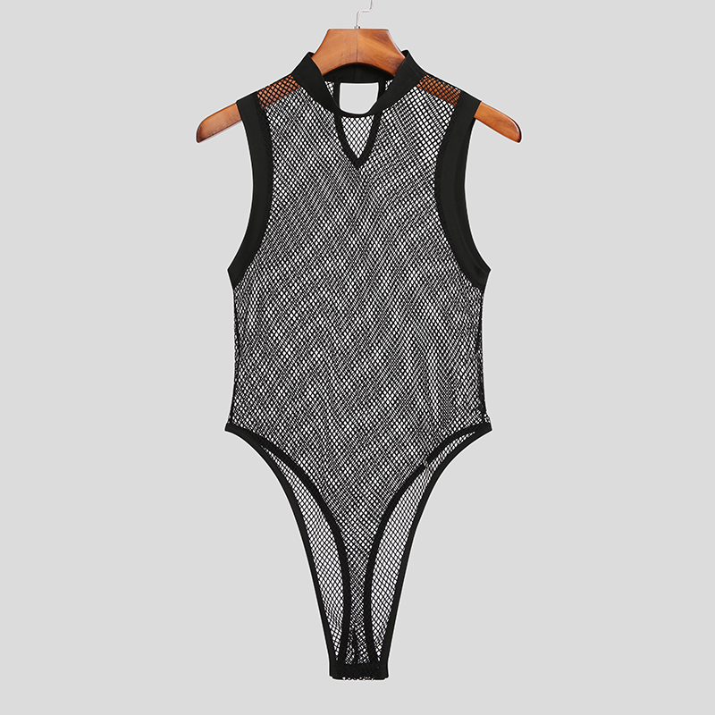 Hombres Sin Mangas Malla Transparente Singlet Lucha Body Transparente Mono Mameluco - Imagen 13 de 13