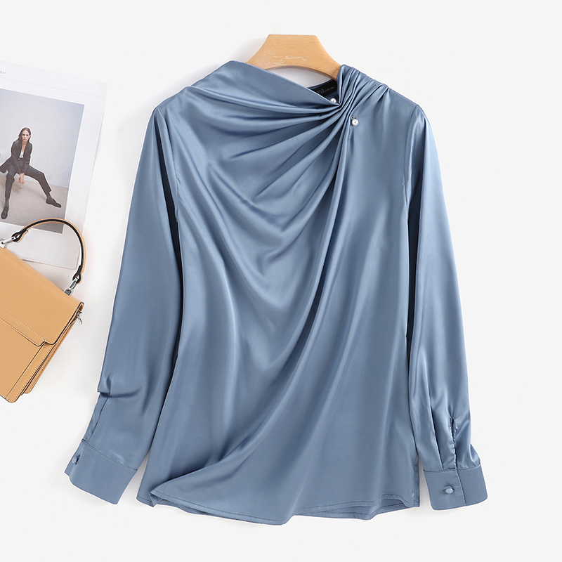 STREJHYT Women's Blouses Long-Sleeve Top Jacquard Satin Women Shirt Solid  Button Print Blouse Elegant Shirts : : Clothing, Shoes 