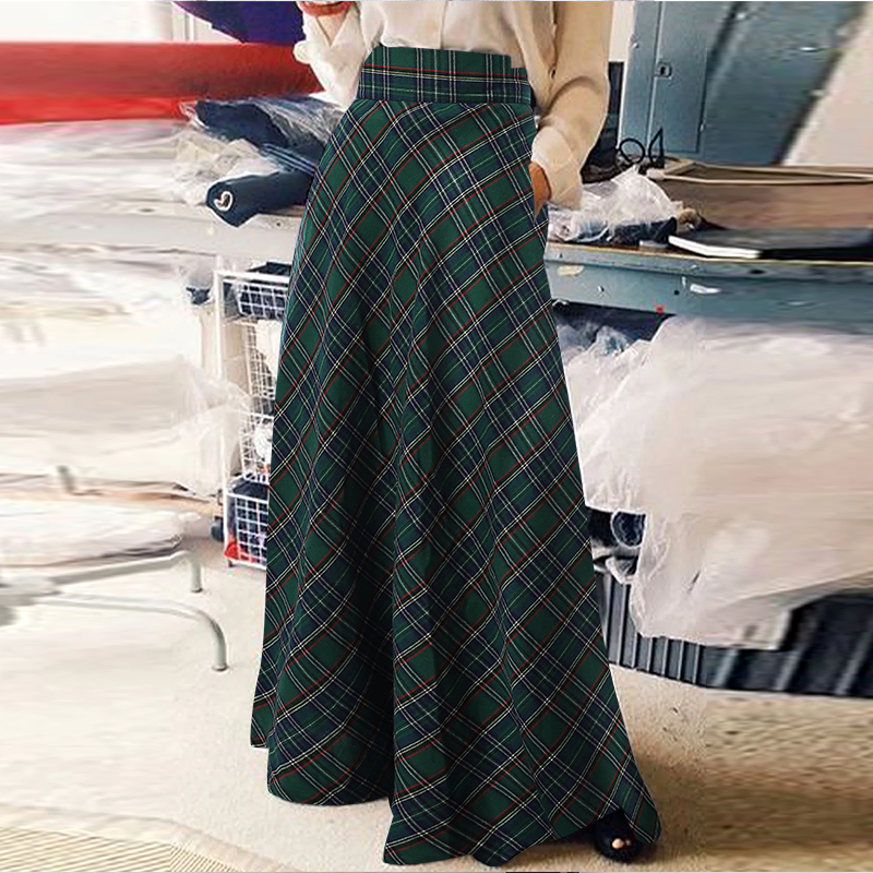 Long green plaid skirt sale