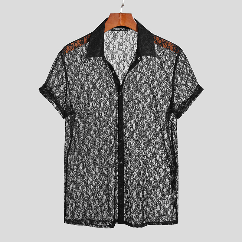 men's short sleeve lace shirt