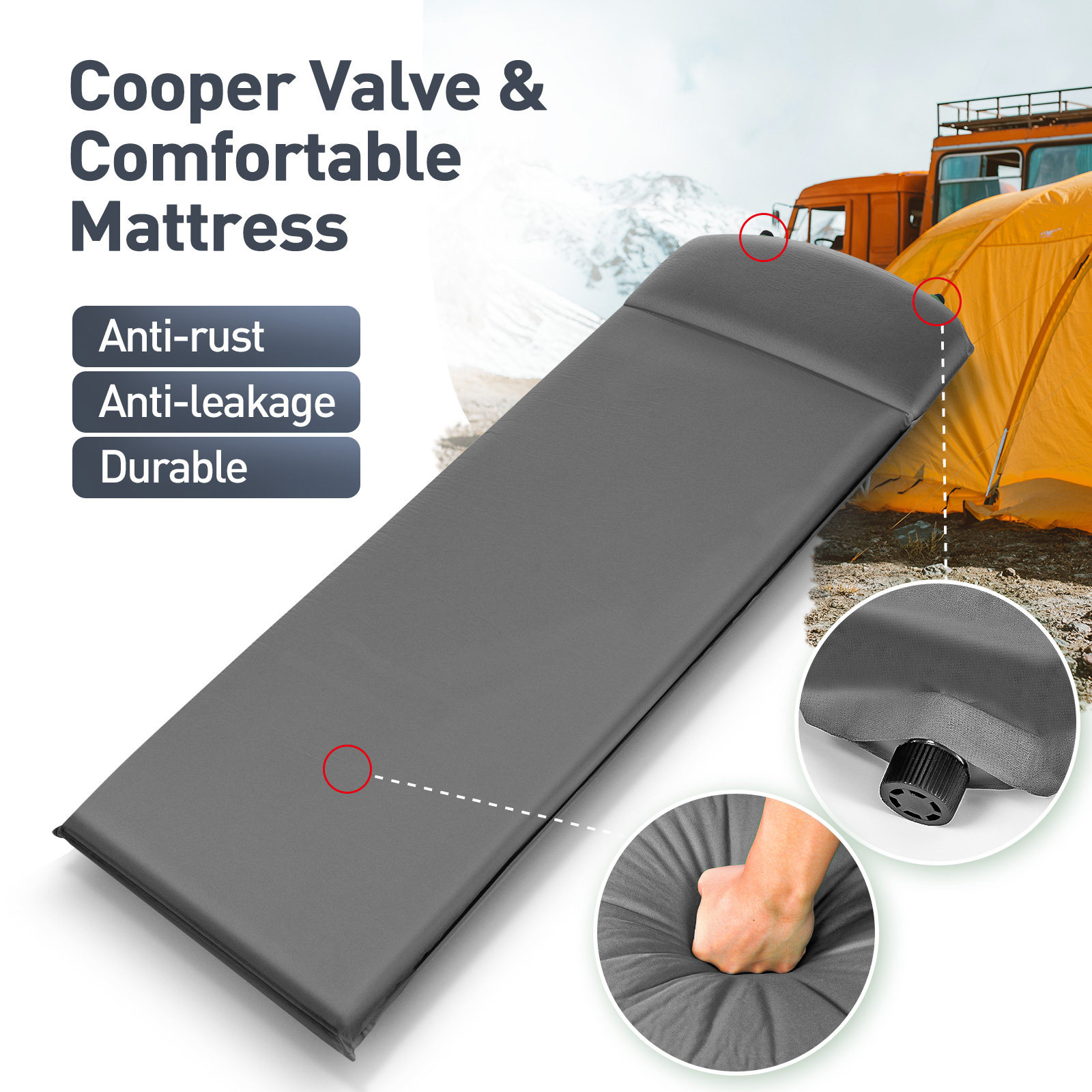 Sleeping Pad,Camping Mats Pillow,Self-Inflating Memory Foam Hiking Air Mattress