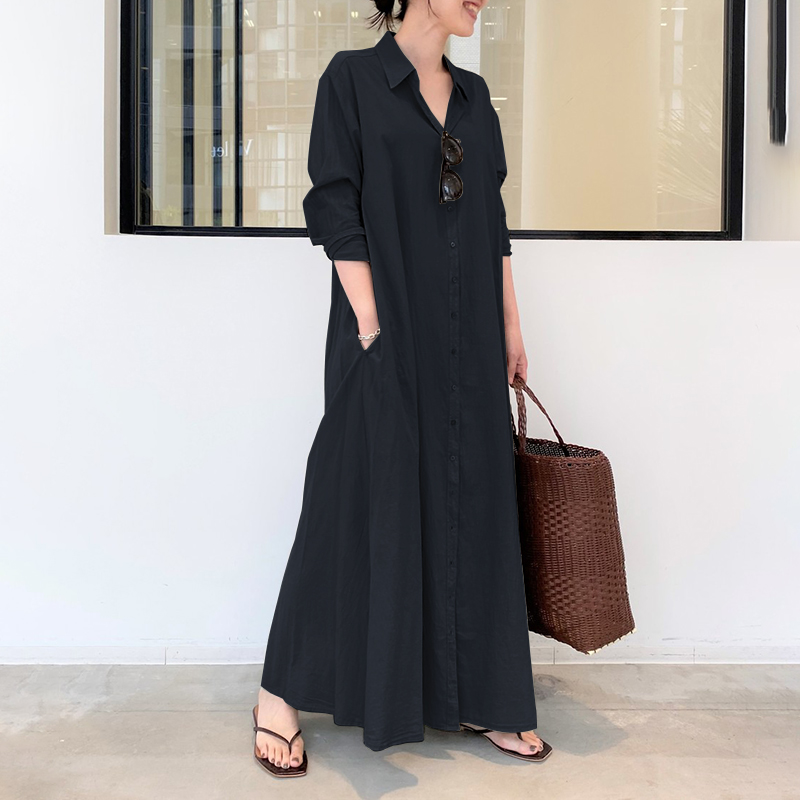ZANZEA Womens Long Sleeve Button Up Solid Busimess Oversized Maxi Shirt Dress AU - Picture 14 of 15