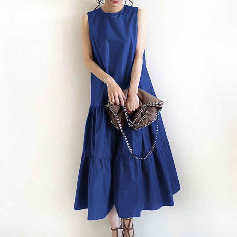 ZANZEA Womens Sleeveless Evening Cocktail Solid Layered Swing Long Maxi Dress AU - Picture 15 of 15