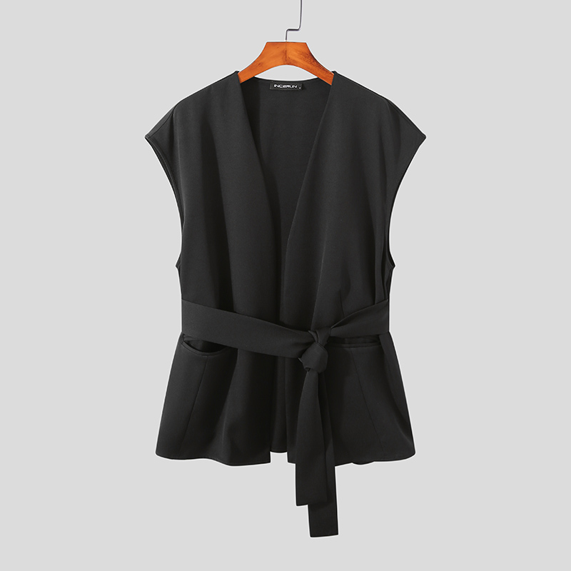 Hombres Sin Mangas Kimono Abrigos Chaleco Atado Chaqueta Cárdigan Chaleco Prendas exteriores Prendas para el torso - Imagen 13 de 14