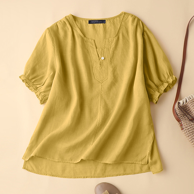 ZANZEA Women Summer Short Sleeve Tops Solid Baggy Casual Shirt Tee Blouse New - Picture 11 of 13