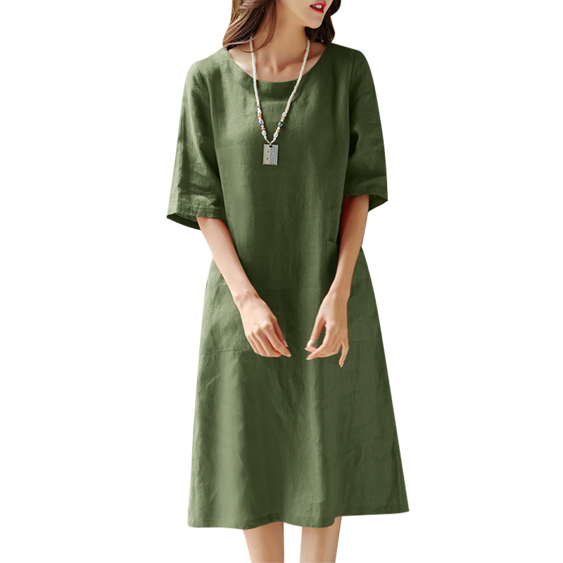 ZANZEA Women Summer Casual Loose Sundress Half Sleeve O-Neck Midi T-Shirt Dress - Picture 14 of 15