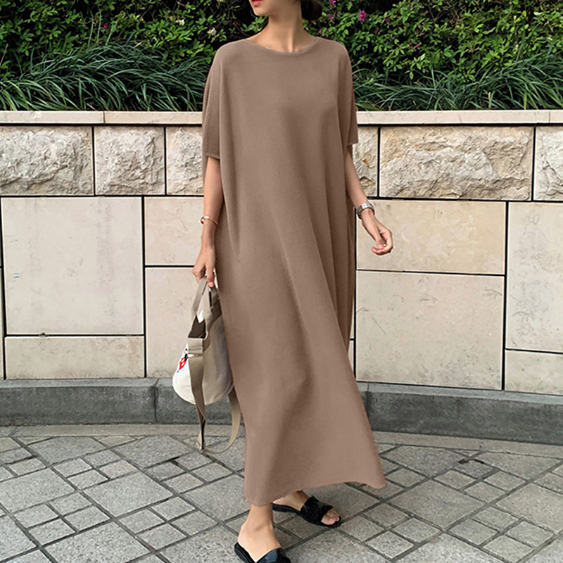 ZANZEA Womens Short Sleeve Plain Long Dress Casual Oversized Party Beach Dresses - Picture 15 of 15