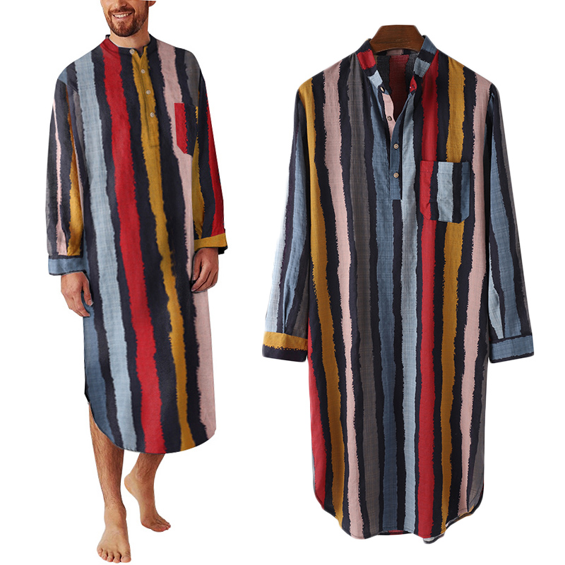 US STOCK Men Long Sleeve Striped Pajama 