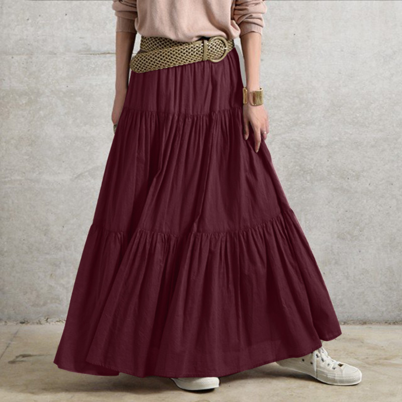 UK Women Cotton High Waist A Line Maxi Skirt Beach Holiday Long