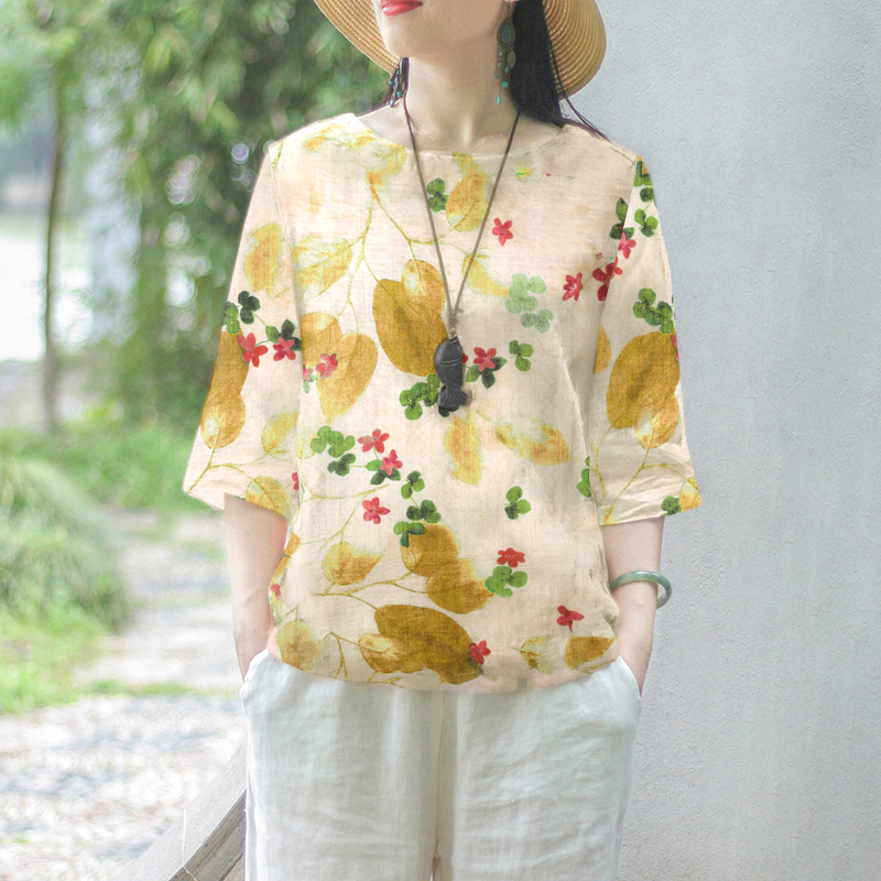 ZANZEA Women Floral Printed Blouse 3/4 Sleeve Crewneck Casual Loose Pullover Top - Picture 24 of 31