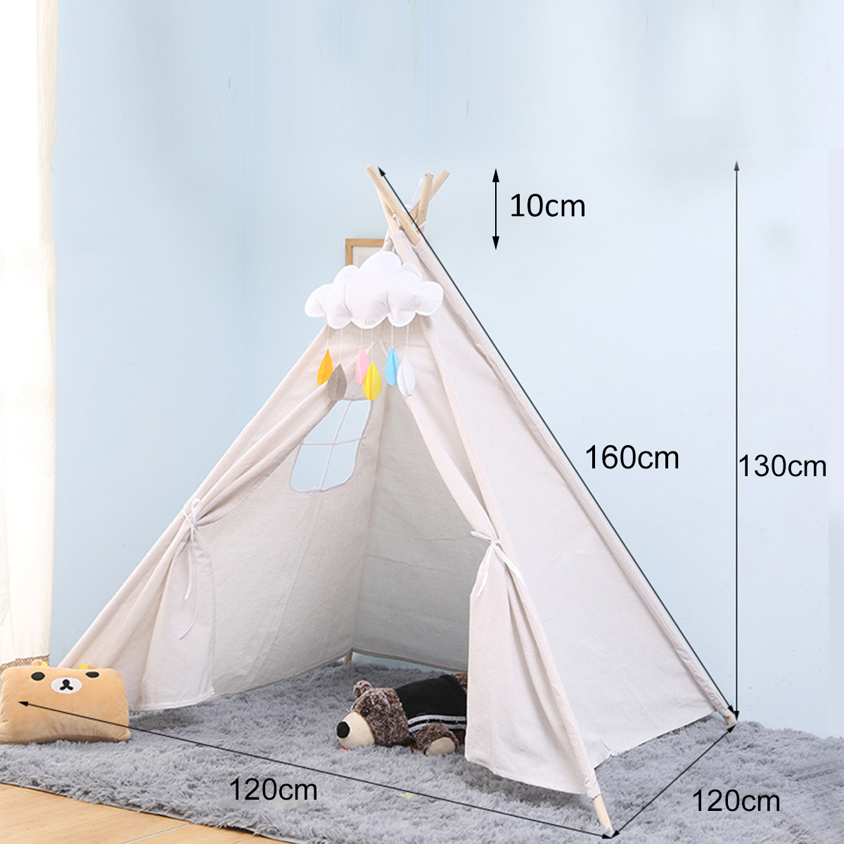 Large Kids Tent Teepee 180cm Cotton Canvas Childrens Play Wigwam Indoor House AU - Picture 13 of 19