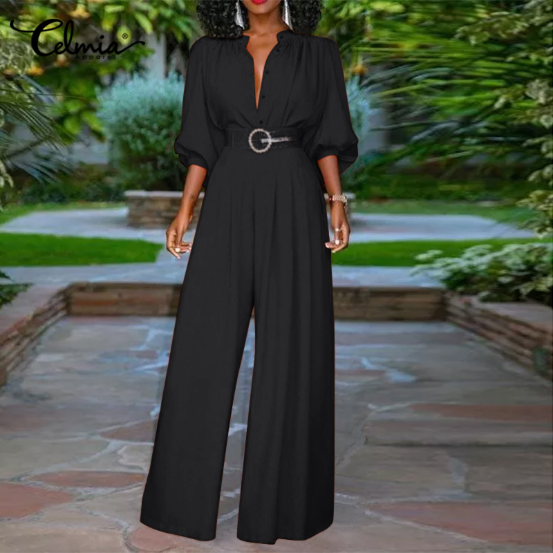 Women Evening Party Jumpsuit Business Casual Wide Leg Elegant Long Playsuit  Trousers