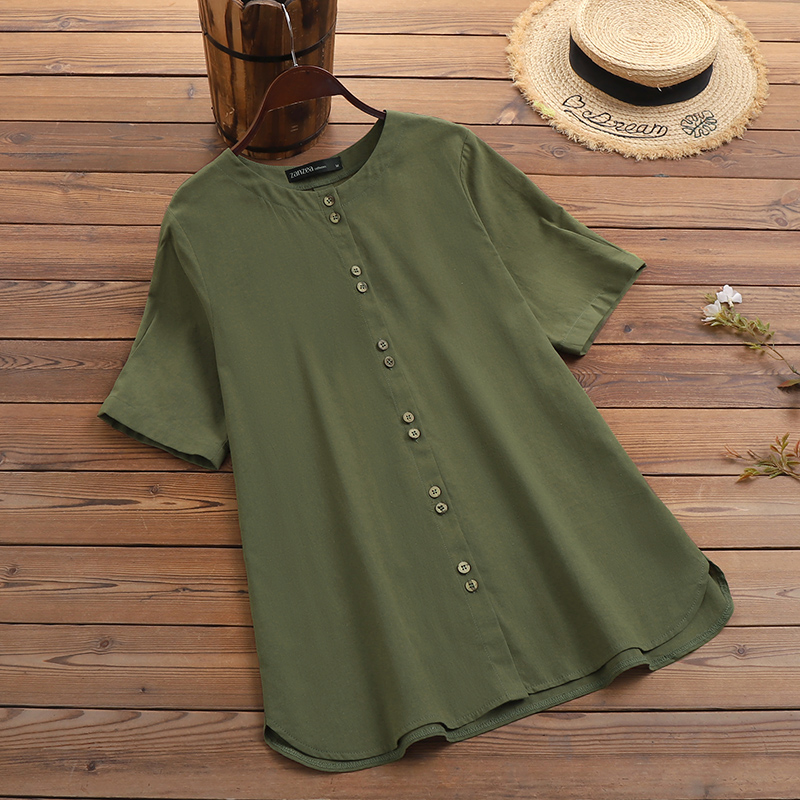 ZANZEA Womens Short Sleeve Button Down Shirts Plain OL Office Business Tops Tee - Picture 14 of 14