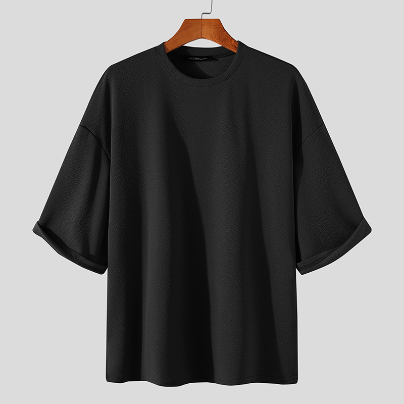 Men Short Sleeve Crew Neck Loose Casual T Shirts Beach Leisure Basic Blouse Tops - Picture 13 of 15