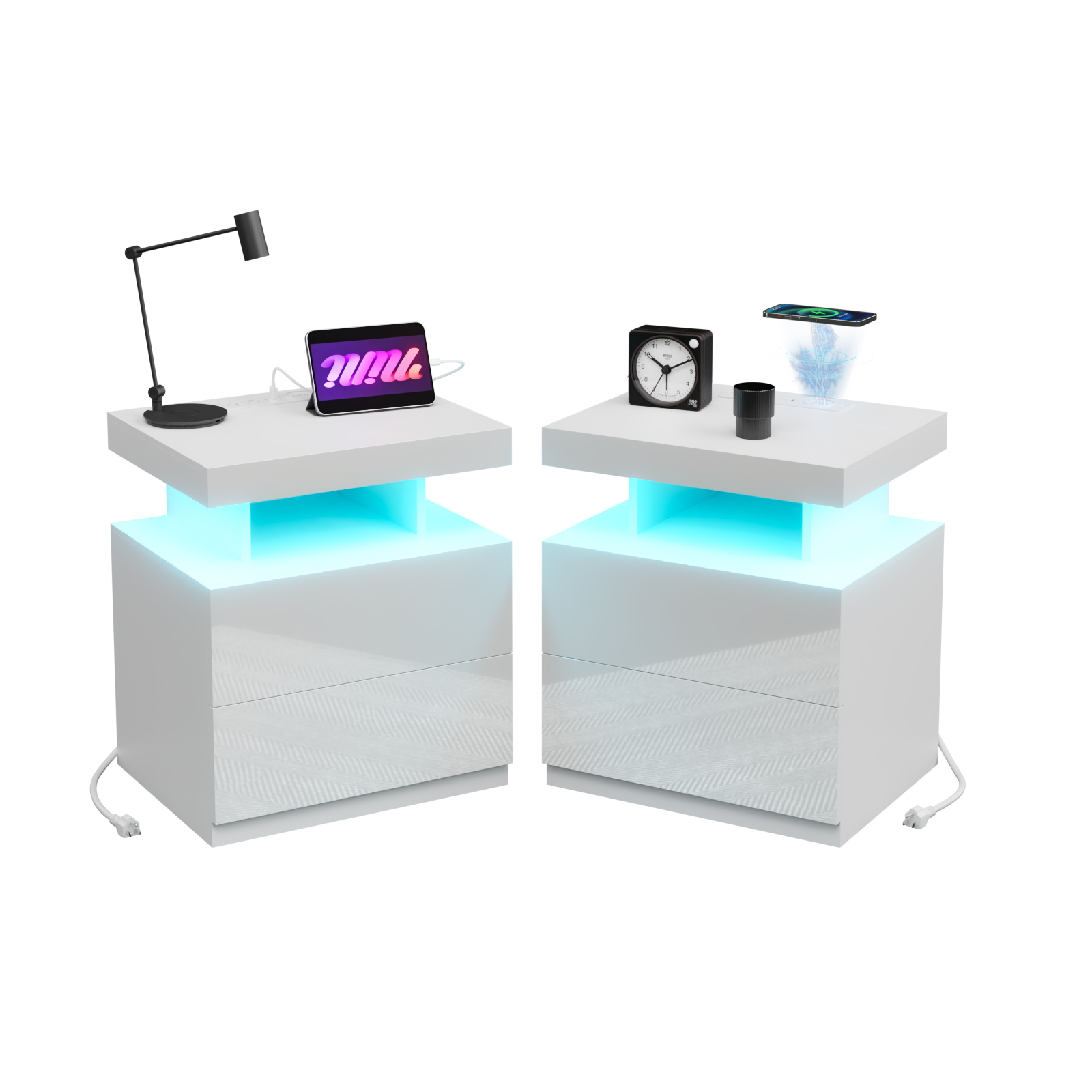 Modern RGB LED Nightstand Wireless Charging Station Night Stand End Side Table