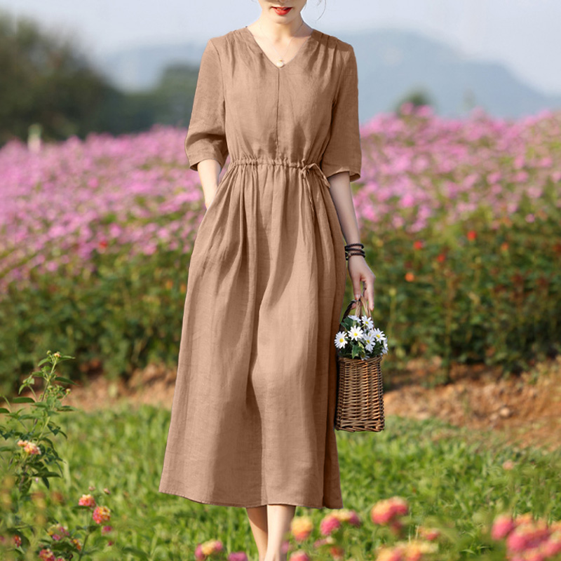 Drawstring waist outlet midi dress