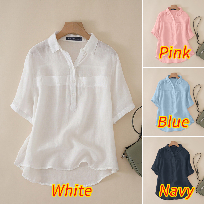 UK Womens Summer Cotton Linen Tops T-shirt Ladies Loose Baggy Casual Tee  Blouse