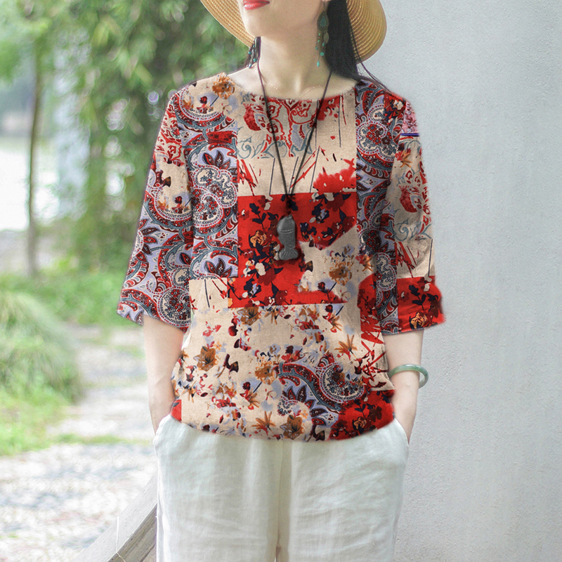ZANZEA Women Floral Printed Blouse 3/4 Sleeve Crewneck Casual Loose Pullover Top - Picture 15 of 31