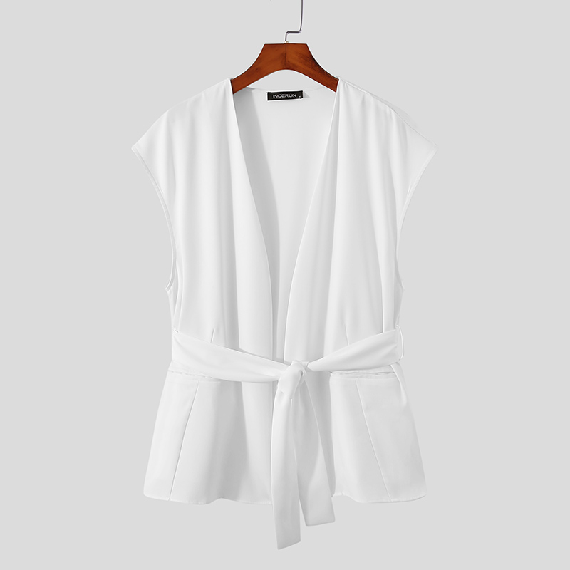 Hombres Sin Mangas Kimono Abrigos Chaleco Atado Chaqueta Cárdigan Chaleco Prendas exteriores Prendas para el torso - Imagen 14 de 14